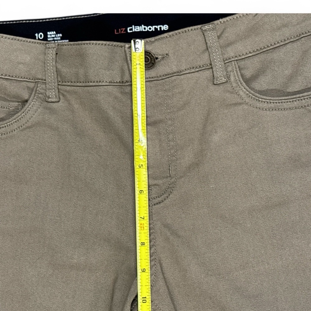 Liz Claiborne Jeans Womens Sara Slim Leg Mid Rise Pants, Taupe, Women's Size 10 - Picture 5 of 8
